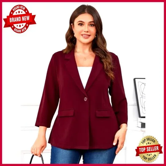 Plus Size Casual Blazer Long Sleeve Lapel Open Front Cardigan Jacket with